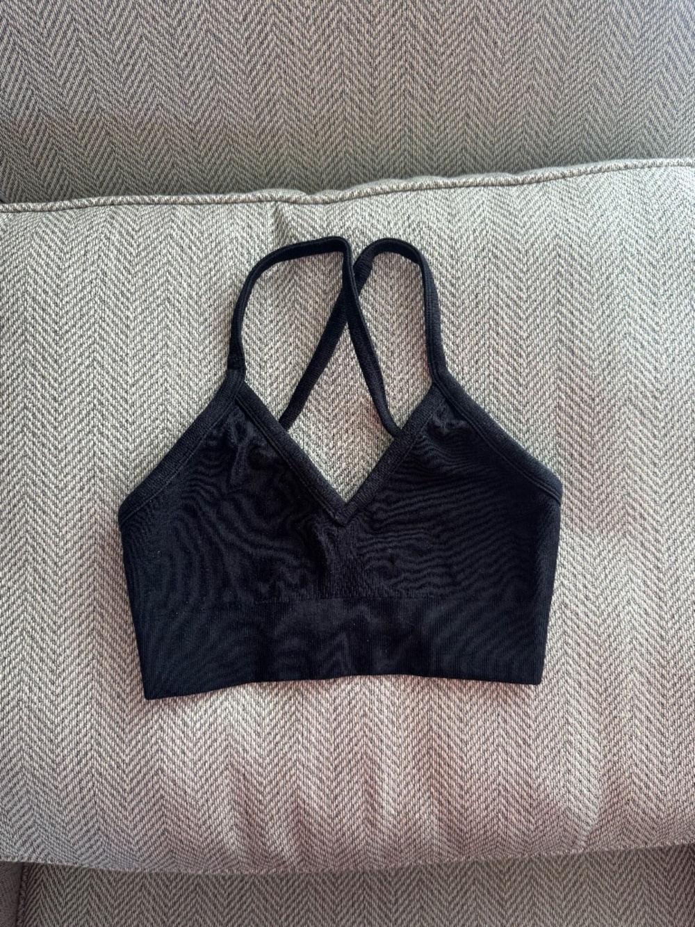 Alo Seamless Ribbed Low Back Bra Black Bralette Workout Sports
